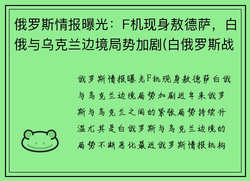 俄罗斯情报曝光：F机现身敖德萨，白俄与乌克兰边境局势加剧(白俄罗斯战斗机)